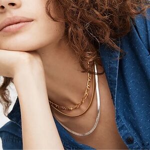 Gold herringbone chain necklace